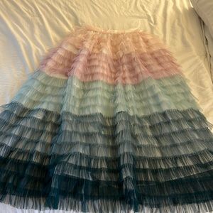 Maxi multi-color tulle ruffle skirt